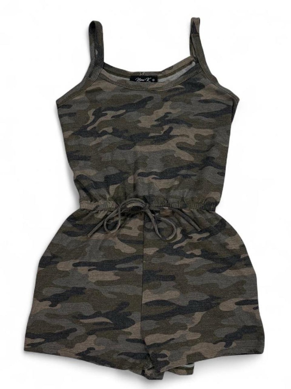 Camo romper with adjustable waist by Nimi K